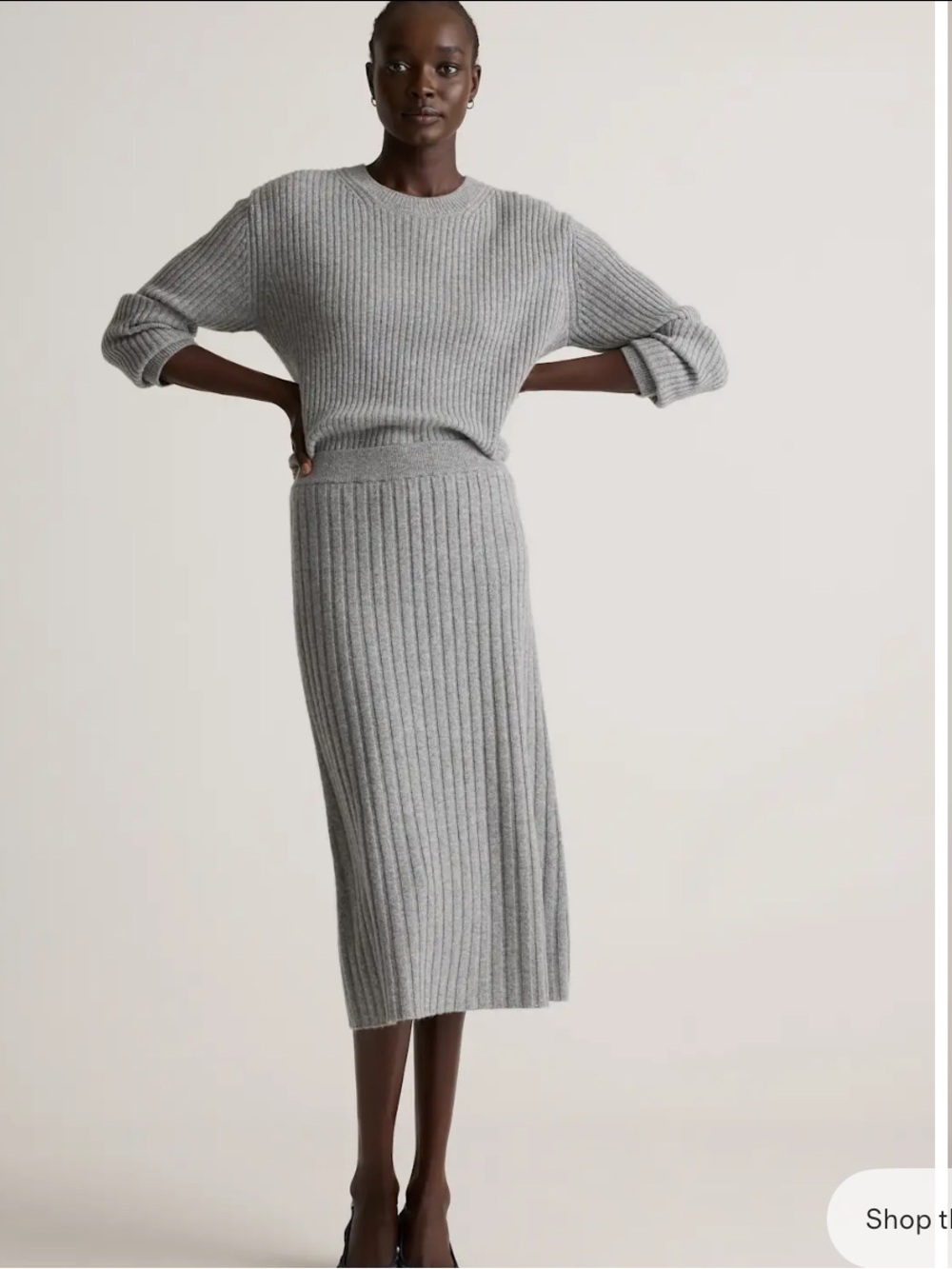 Mongolian Cashmere Midi Skirt Heather Grey
